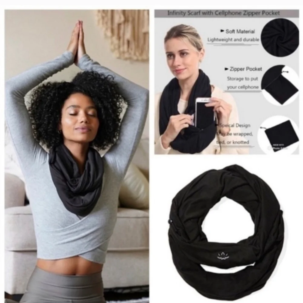 NEW! Beyond Yoga Pocket Infinity Scarf Black‎